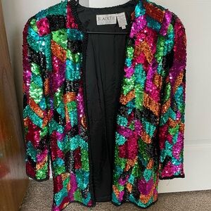 Black Tie Oleg Cassini sequin jacket with shoulder pads